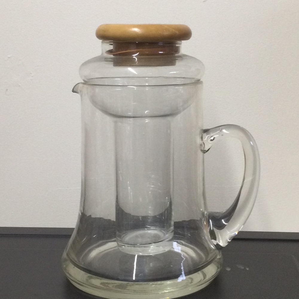 Vintage Glass Cooling Pitcher Hand Blown Teak Wood